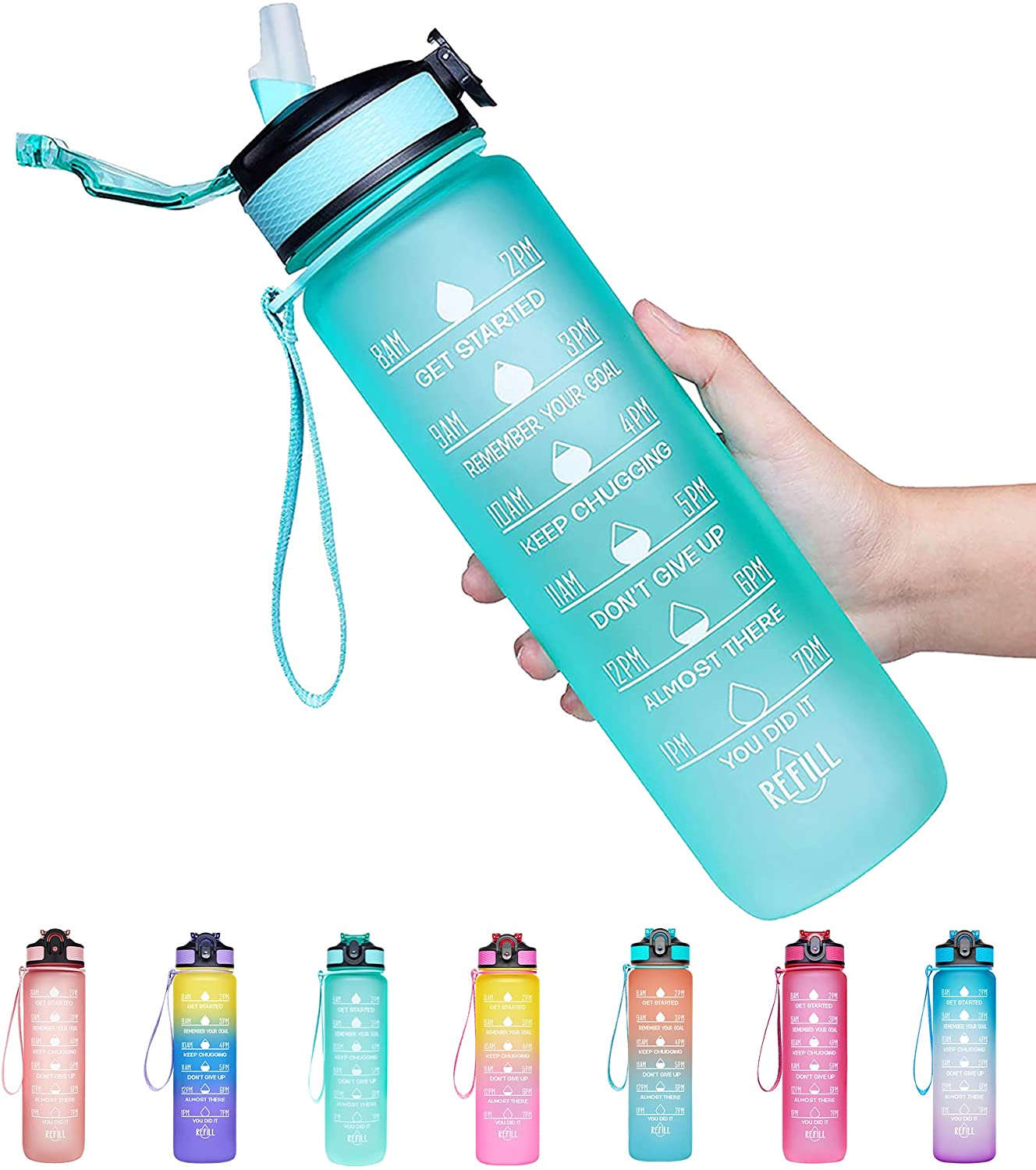 Sports Motivational Drinking Straw Water Bottle - MyShopito