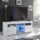 Furneo White TV Stand 120cm Unit Cabinet Matt & High Gloss Puzzo Blue LED Lights